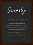 Serenity Word of Intention Framed print 21x29.7 cm / 8x12" Dark wood frame Carbon paper