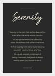 Serenity Word of Intention Framed print 21x29.7 cm / 8x12" White frame Carbon paper