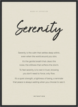 Serenity Word of Intention Framed print 50x70 cm / 20x28″ Black frame Linen paper