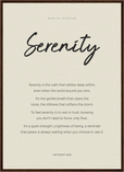 Serenity Word of Intention Framed print 50x70 cm / 20x28″ Dark wood frame Linen paper