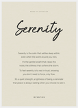 Serenity Word of Intention Framed print 50x70 cm / 20x28″ White frame Linen paper