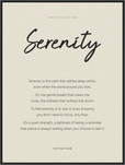 Serenity Word of Intention Framed print 60x80 cm / 24x32″ Black frame Linen paper