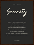 Serenity Word of Intention Framed print 60x80 cm / 24x32″ Dark wood frame Carbon paper