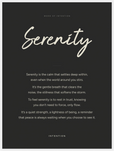 Serenity Word of Intention Framed print 60x80 cm / 24x32″ White frame Carbon paper
