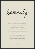 Serenity Word of Intention Framed print 70x100 cm / 28x40″ Black frame Linen paper