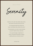 Serenity Word of Intention Framed print 70x100 cm / 28x40″ Dark wood frame Linen paper