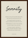 Serenity Word of Intention Framed print A3 (29.7 x 42 cm) Dark wood frame Linen paper