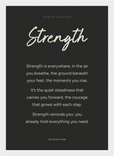 Strength Word of Intention Framed print 21x29.7 cm / 8x12" White frame Carbon paper