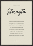 Strength Word of Intention Framed print 50x70 cm / 20x28″ Black frame Linen paper