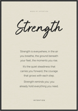 Strength Word of Intention Framed print 70x100 cm / 28x40″ Black frame Linen paper