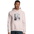 Synergy Synch'd Hands Organic Unisex Hoodie Pale Pink model front