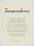 Transcendence Word of Intention Framed print 50x70 cm / 20x28″ White frame Linen paper