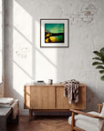 Underwater Flight Framed print 50x50 cm / 20x20″ Dark wood frame in interior