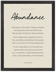 Abundance Word of Intention Framed print 30x40 cm / 12x16″ Black frame Linen paper