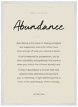 Abundance Word of Intention Framed print 50x70 cm / 20x28″ White frame Linen paper