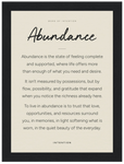 Abundance Word of Intention Framed print 13x18 cm / 5x7″ Black frame Linen paper