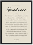 Abundance Word of Intention Framed print 21x29.7 cm / 8x12" Black frame Linen paper