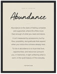 Abundance Word of Intention Framed print 30x40 cm / 12x16″ Black frame Linen paper