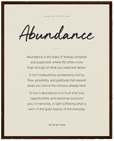 Abundance Word of Intention Framed print 40x50 cm / 16x20″ Dark wood frame Carbon paper
