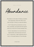 Abundance Word of Intention Framed print 50x70 cm / 20x28″ Black frame Linen paper