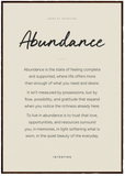 Abundance Word of Intention Framed print 70x100 cm / 28x40″ Dark wood frame Linen paper