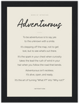 Adventurous Word of Intention Framed print 13x18 cm / 5x7″ Black frame Linen paper