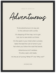 Adventurous Word of Intention Framed print 30x40 cm / 12x16″ Black frame Linen paper