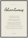 Adventurous Word of Intention Framed print 50x70 cm / 20x28″ Black frame Linen paper