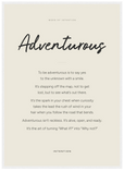 Adventurous Word of Intention Framed print 50x70 cm / 20x28″ White frame Linen paper