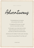 Adventurous Word of Intention Framed print 50x70 cm / 20x28″ Wood frame Linen paper