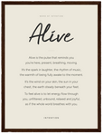 Alive Word of Intention Framed print 30x40 cm / 12x16″ Dark wood frame Linen paper