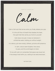 Calm Word of Intention Framed print 30x40 cm / 12x16″ Black frame Linen paper