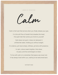 Calm Word of Intention Framed print 30x40 cm / 12x16″ Wood frame Linen paper