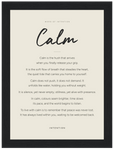 Calm Word of Intention Framed print 13x18 cm / 5x7″ Black frame Linen paper