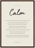 Calm Word of Intention Framed print A2 (42 x 59.4 cm) Dark wood frame Linen paper