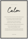 Calm Word of Intention Framed print 50x70 cm / 20x28″ Black frame Linen paper