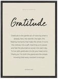 Gratitude Word of Intention Framed print 50x70 cm / 20x28″ Black frame Linen paper