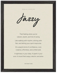 Jazzy Word of Intention Framed print 30x40 cm / 12x16″ Black frame Linen paper