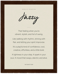Jazzy Word of Intention Framed print 60x80 cm / 24x32″ Dark wood frame Linen paper