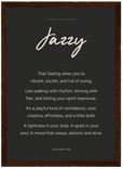 Jazzy Word of Intention Framed print 21x29.7 cm / 8x12" Dark wood frame Carbon paper