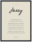 Jazzy Word of Intention Framed print 30x40 cm / 12x16″ Black frame Linen paper