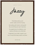 Jazzy Word of Intention Framed print 30x40 cm / 12x16″ Dark wood frame Linen paper