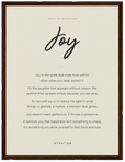 Joy Word of Intention Framed print 30x40 cm / 12x16″ Dark wood frame Linen paper