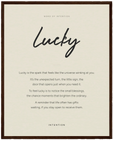 Lucky Word of Intention Framed print 40x50 cm / 16x20″ Dark wood frame Linen paper