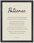 Patience Word of Intention Framed print 30x40 cm / 12x16″ Black frame Linen paper