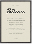 Patience Word of Intention Framed print 50x70 cm / 20x28″ Black frame Linen paper