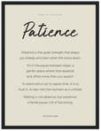 Patience Word of Intention Framed print 30x40 cm / 12x16″ Black frame Linen paper