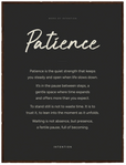 Patience Word of Intention Framed print 30x40 cm / 12x16″ Dark wood frame Carbon paper