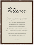 Patience Word of Intention Framed print 30x40 cm / 12x16″ Dark wood frame Linen paper