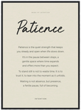 Patience Word of Intention Framed print 50x70 cm / 20x28″ Black frame Linen paper